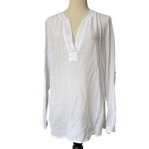 Bobi Los Angles White Long Gauze 100% Cotton Roll Up Long Sleeve BEACH - Size M